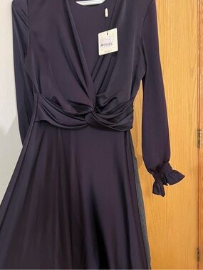 Modanisa Purple Twist Front Maxi Dress Long Sleeve Modest Formal Gown EU40/US 10
